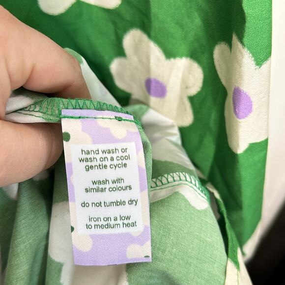 MIA LAYZELL Lupin Mini Wrap Dress Cotton Poplin Daisy Floral Green Sz S {3N30} - Picture 5 of 5